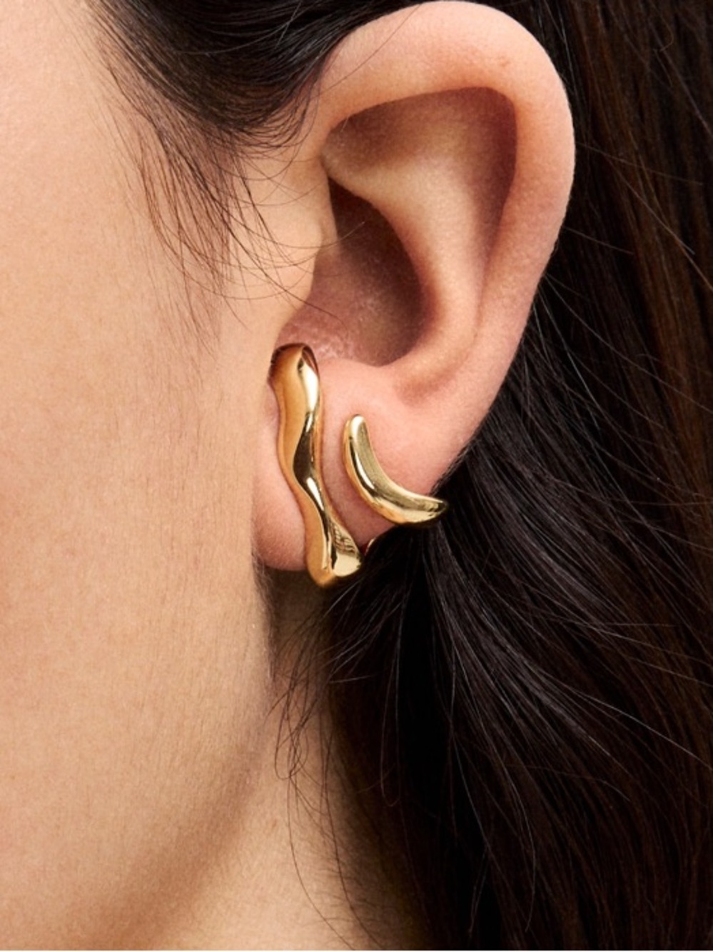 Sculptural Wraparound Double Hoop Earrings - Warm Gold